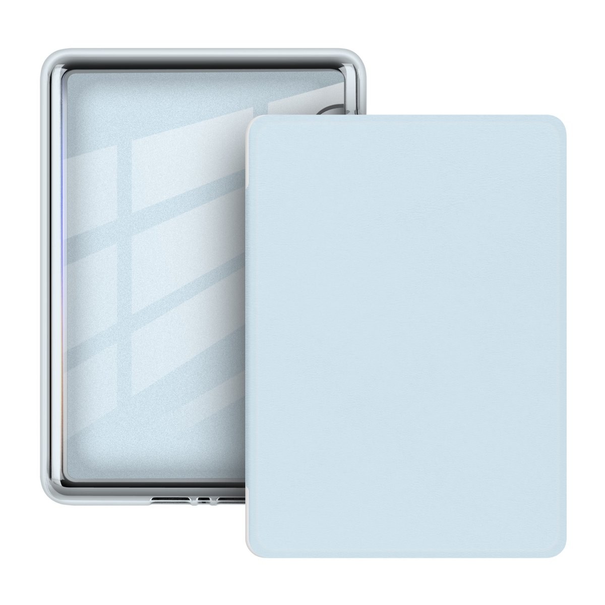 Clear acrylic back shell paired with a pale blue front cover